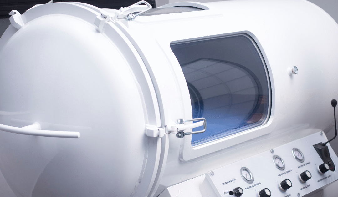 Close-up view of a medical-grade hyperbaric oxygen chamber near you.